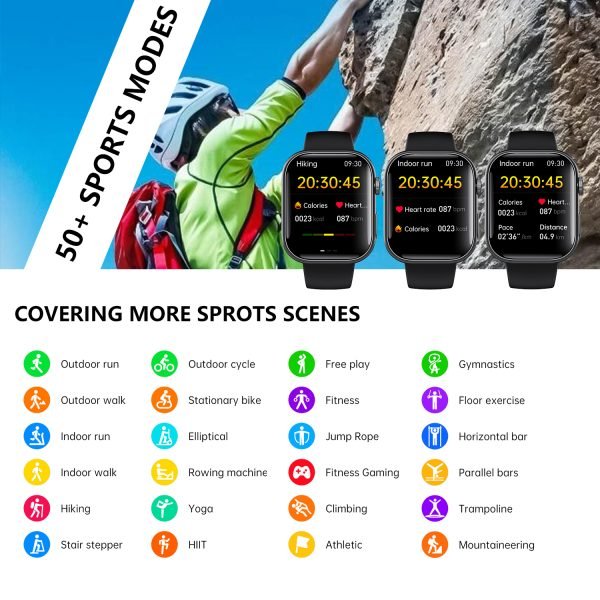 Health Watch, Full Touch Screen Health Watch for Android & iOS Phones with Heart Rate & Blood Oxygen Monitor, Fitness Smart Watch for Women Men - Image 3
