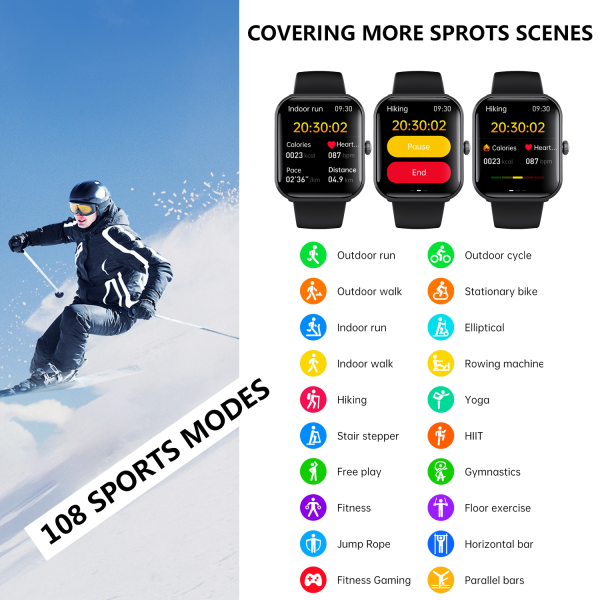Smart Watch F96 E-Watch Full Touch Smart Watches for Android iOS Phones Compatible (Answer/Make Call) Smart Fitness Tracker Watch for Women Man Waterproof Smartwatch with Sleep/Heart Rate/sports/Step (Black) - Image 4