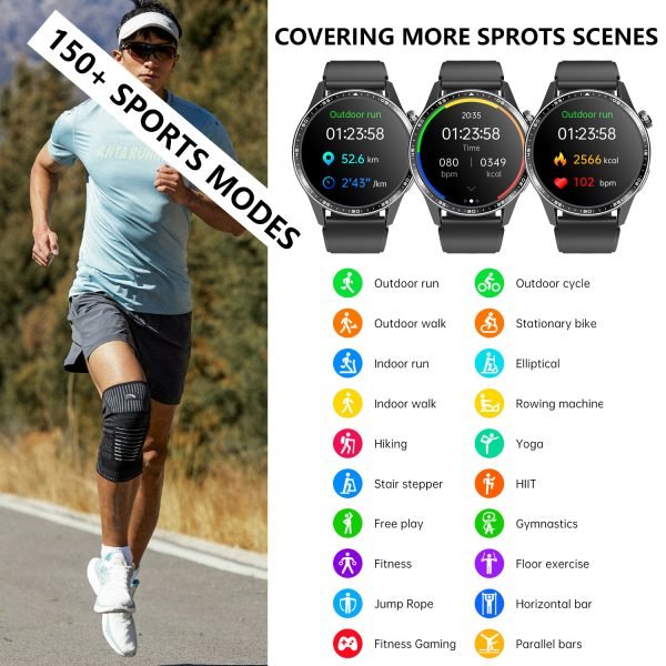 Smart Watch KNAX-F400 for Men Women [46mm], Bluetooth Call, 24/7 Heart Rate/SpO2/Sleep/Stress Level Monitor, 120+ Sports Modes, GPS Fitness Tracker, Water Resistant Smartwatch for Android/IOS - Image 3